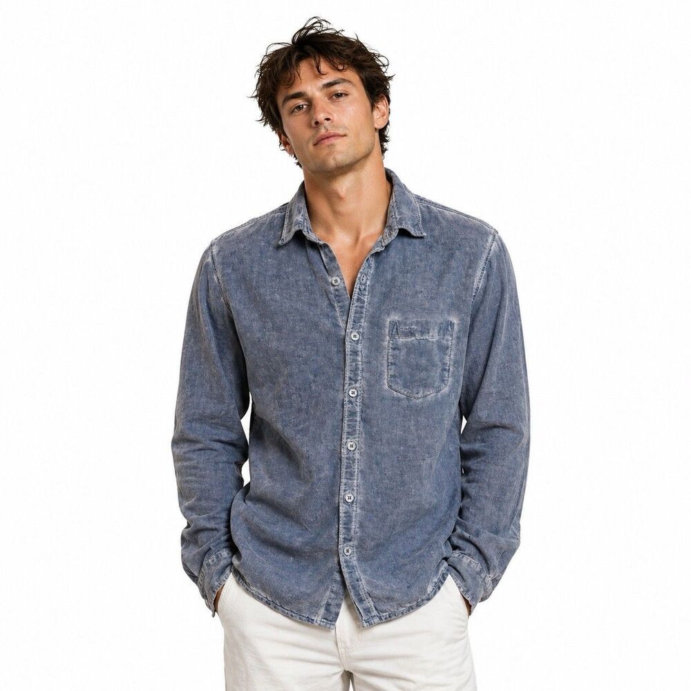 Mufti Shirt Mens Large Blue Chambray Long Sleeve Button Up Denim Look Casual